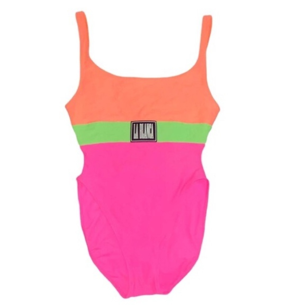 VTG 80s La Blanca Neon Colorblock High Cut Waist Retro Swimsuit Size 14 Barbie